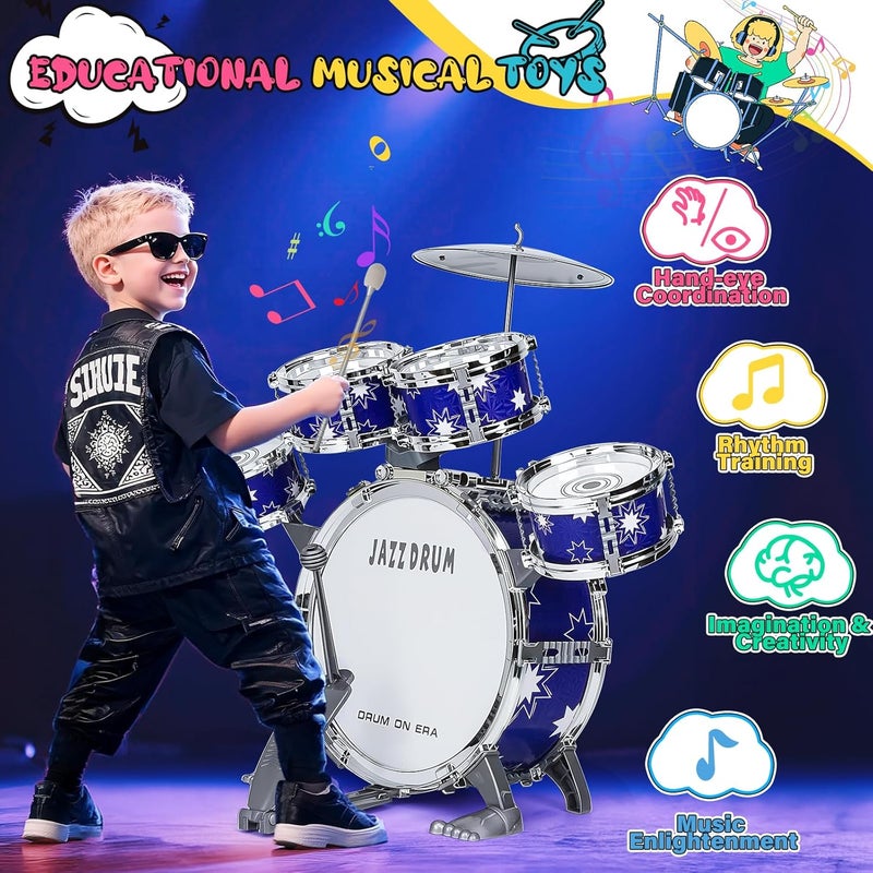 Drmukie Upgraded Drum Set for Kids 3-5 Toddler Toy Ages 2-4 Jazz Drums Kit with Stool Musical Instrument Toys for 3 4 5 Year Old Girls Boys Gifts - Image 2